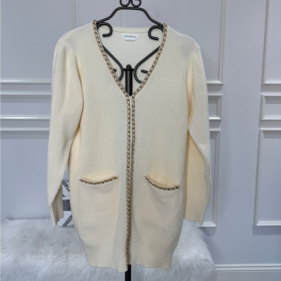 Lovers + Friends Cream Sweater Dress with Gold Chain Details XS - Picture 1 of 3